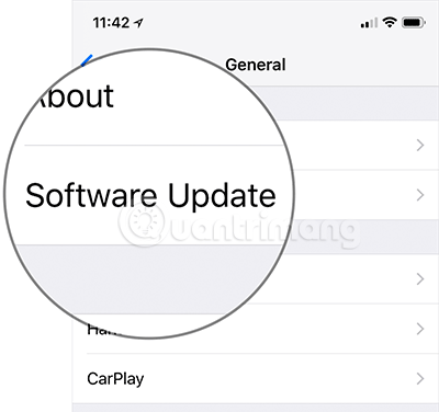 Tìm Software Update trên iPhone
