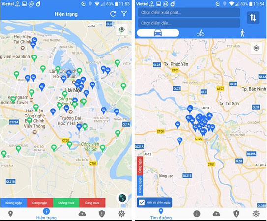 Xem những điểm đang bị ngập