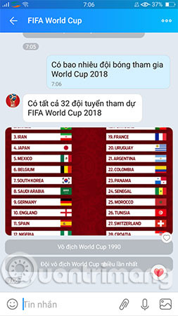 Hỏi thông tin về các đội bóng tham gia World Cup