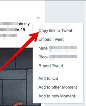 Nhấp vào tùy chọn Copy the link to Tweet