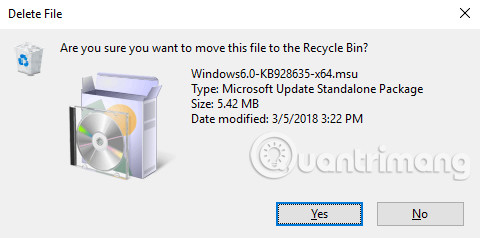 Hộp thoại xác nhận xóa file