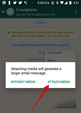 Chọn đính kèm media hoặc không