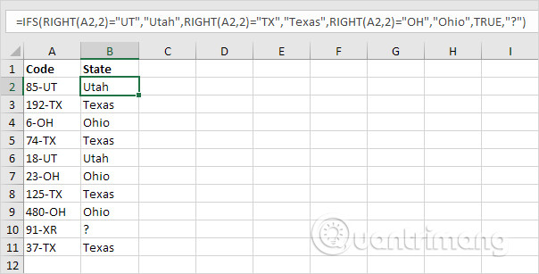 Cách sử dụng hàm SWITCH trong Excel 2016