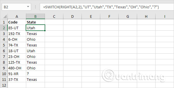 Cách sử dụng hàm SWITCH trong Excel 2016 - Ảnh minh hoạ 2
