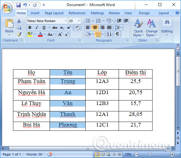 Cách sắp xếp tên theo thứ tự chữ cái trong Word