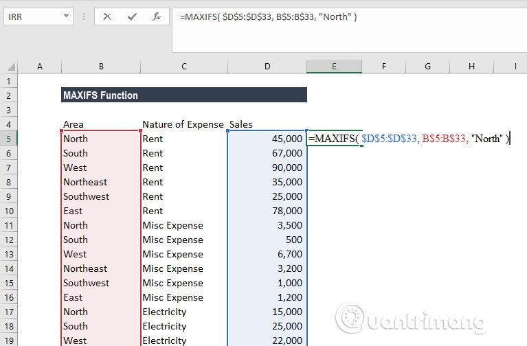 Cách sử dụng hàm MAXIFS trong Excel 2016