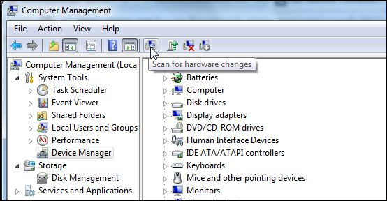 Nhấn Scan for hardware changers