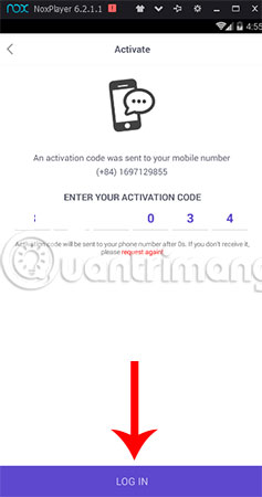 Nhập chính xác mã này và chọn Log in