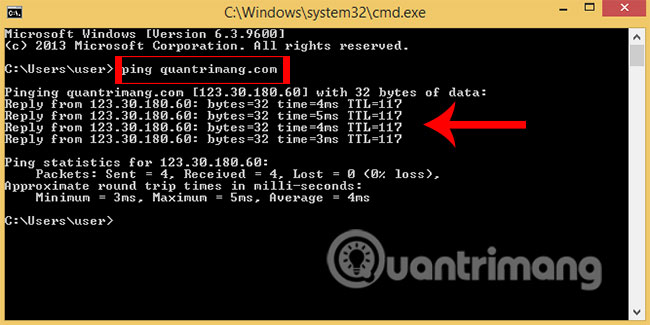 Địa chỉ IP của trang web đã hiển thị