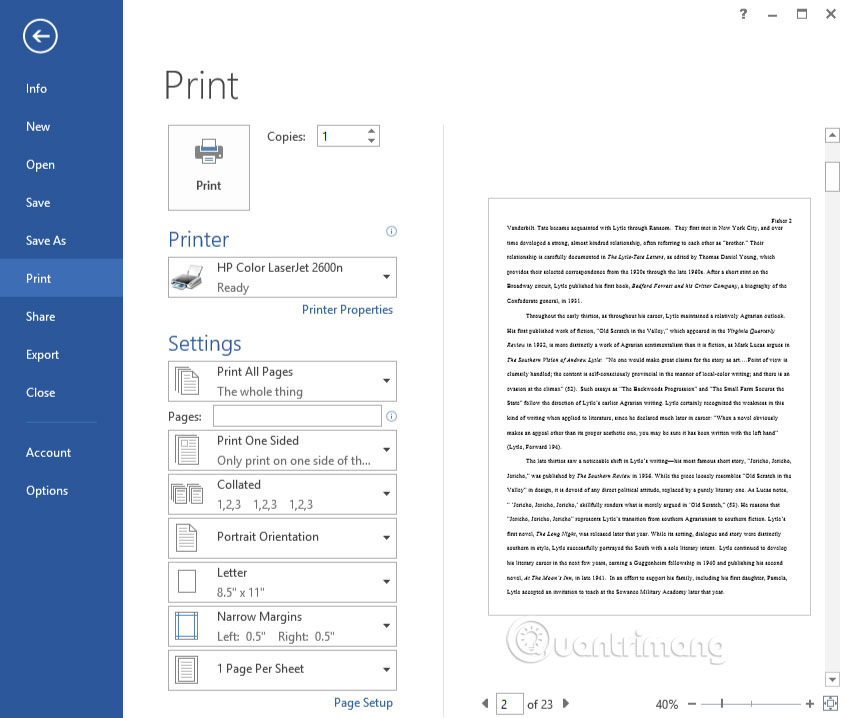 Một số thủ thuật khi in văn bản trong MS Word