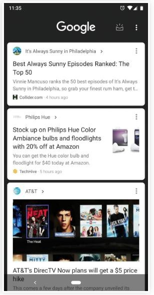 Google Now ở chế độ Dark Mode