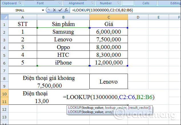 Cách dùng hàm Lookup trong Excel - Ảnh minh hoạ 4