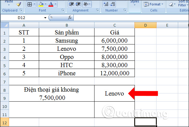 Cách dùng hàm Lookup trong Excel - Ảnh minh hoạ 3