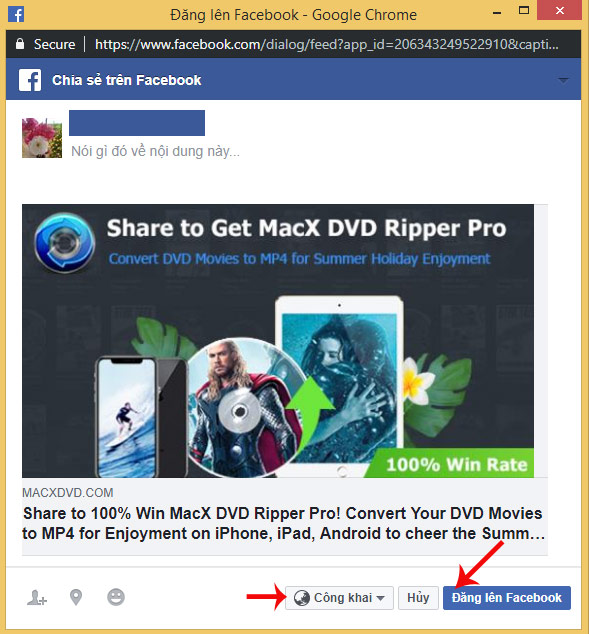 Chia sẻ lên mạng xã hội Facebook