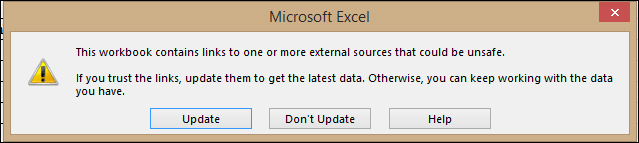 Cách tắt thông báo Update Link trên Excel
